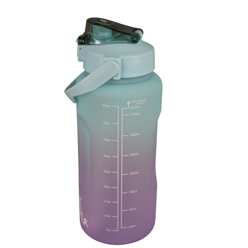 Flask Monster Tumbler‎ Water Bottle 64 oz 2000 ml Teal Purple Ombre Jug Handle